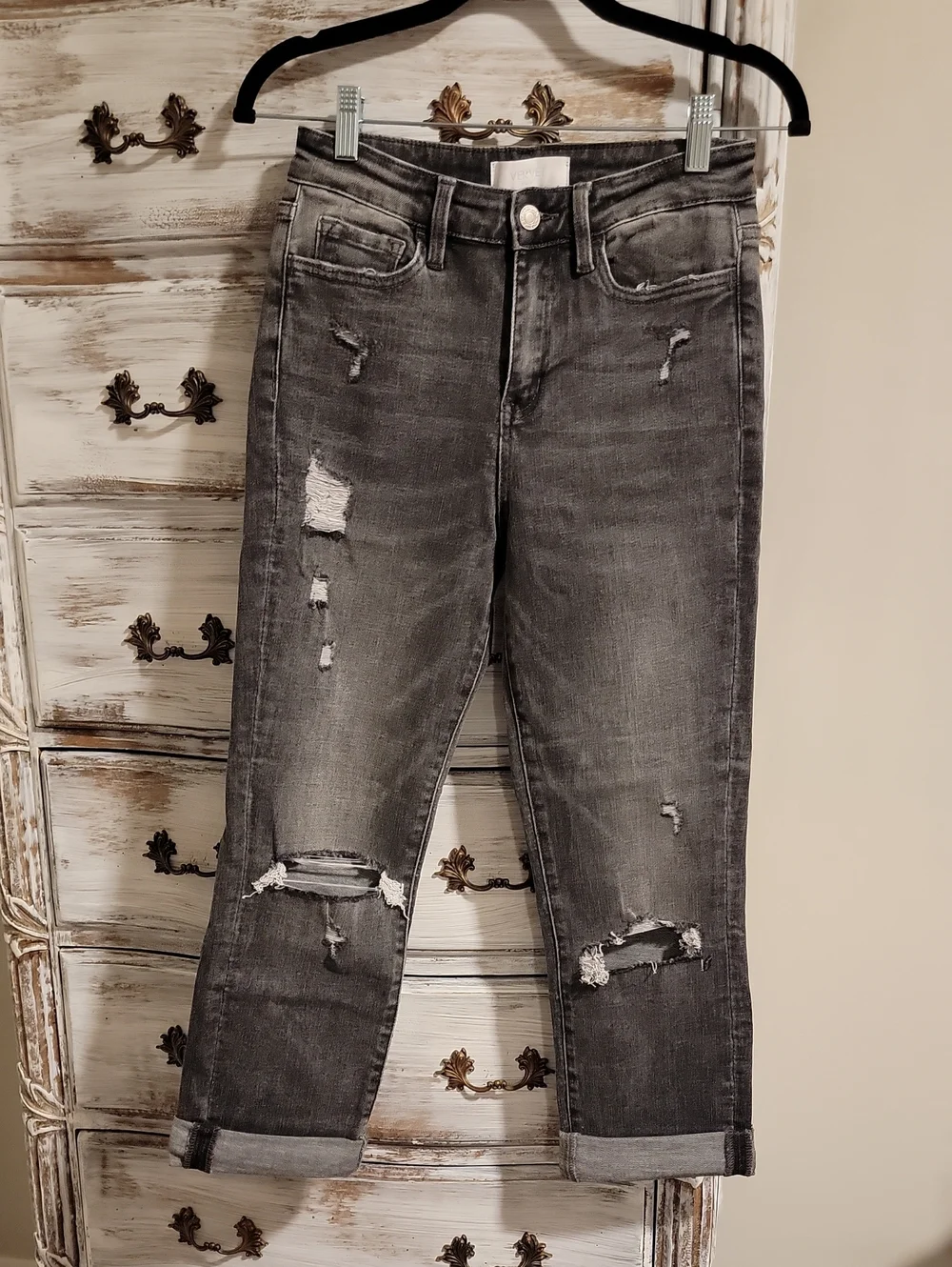 High-Rise Distressed Women’s Jeans - Charcoal Gray